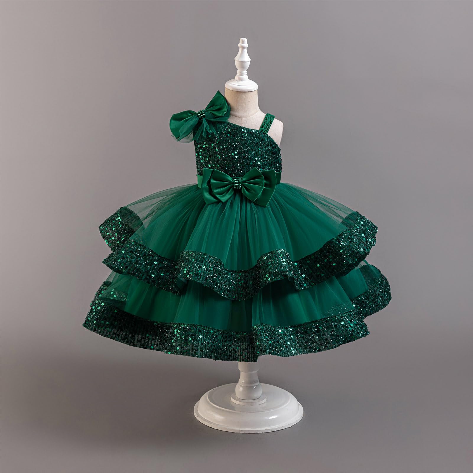 ABEHIK Ärmelloses Sommer-Poncho-Kleid für Mädchen, Pailletten, Tüll, Kleid für Party, Blumenmädchen, Geburtstag, Hochzeitskleid