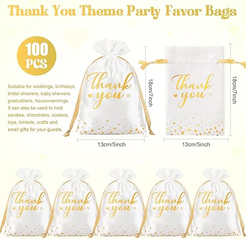 Miniatura 3 de Sweetude 100 bolsas de regalo de satén de agradecimiento de 5 x 7 pulgadas, bolsas de joyería con cordón, mini bolsa de dulces, bolsa de recuerdos
