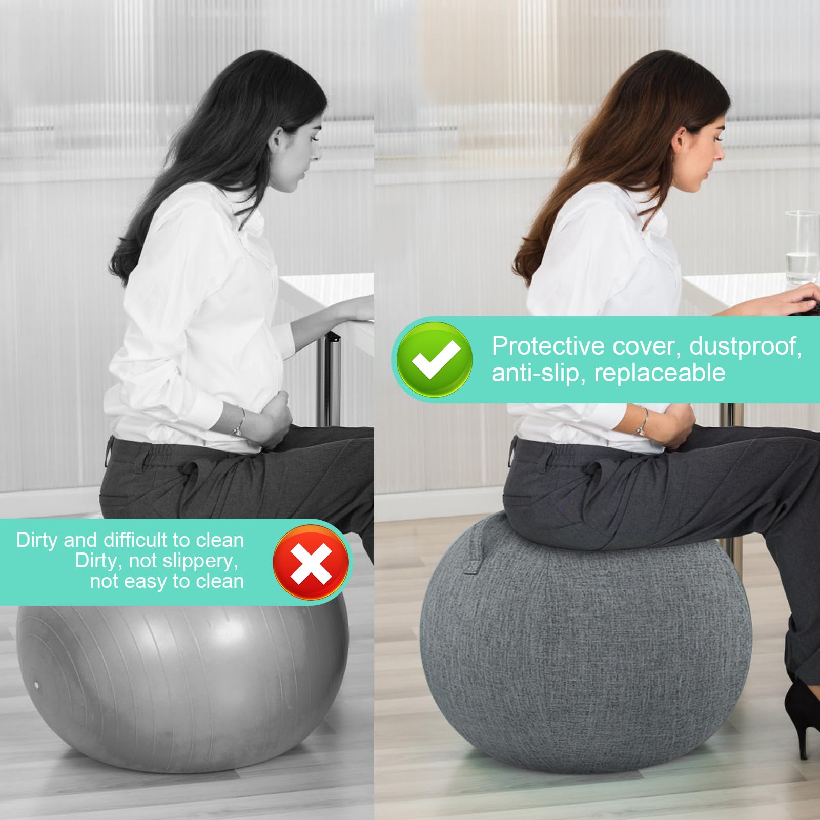 Housse de Protection pour Ballon Bureau 65CM/55CM, Housse Ballon Gym Housse, Ballon Yoga Durable Anti-Saleté Housse, Housse de Protection Antidérapante(Aucune Balle Incluse)