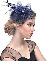 Vista 3 de Fascinators - Pinza para el pelo con plumas de cóctel, con 1 par de guantes de encaje negro