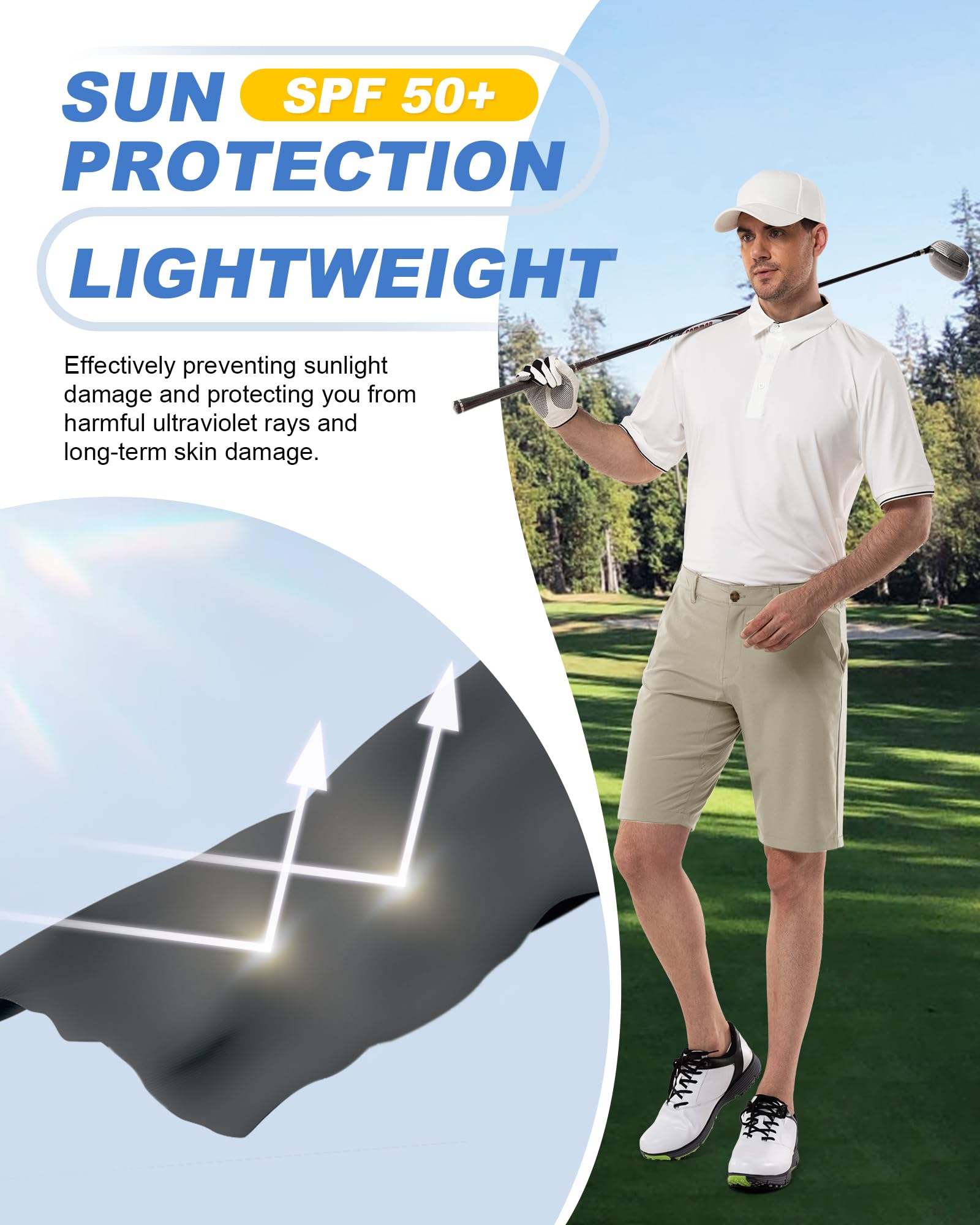 Outdoor Ventures Pantalones cortos de golf para hombre UPF 50+ Stretch Dry Fit Golf Bermudas de 11 pulgadas, pantalones cortos ligeros de secado rápido con bolsillos para trabajar al golf