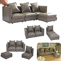 Vista 12 de iLAND Muebles de casa de muñecas, juego de sofá seccional en miniatura para decoración de casa de muñecas, accesorios a escala 1/12, sofá moderno
