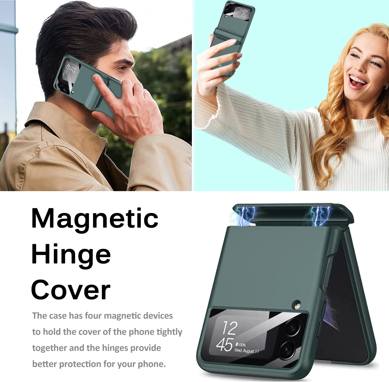 Miimall Compatible for Samsung Galaxy Z Flip 3 Case with Magnetic Hinge Protection, Ultra-Thin Hard PC All-Inclusive Anti-Drop Magnetic Cover Case for Samsung Galaxy Z Flip 3 5G 2021 (Green)