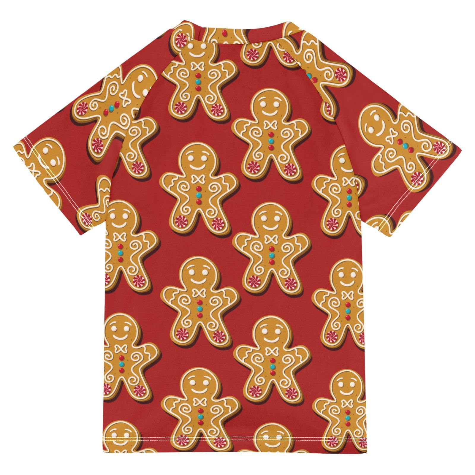 Aflyko Christmas Boys' Swim Shirt Cute Xmas Gingerbread Rash Guard Beachwear Sun Protection Fishing Hiking Camping Surfing Swimming Toddler Infant Summer Daily T-Shirt, 4T Multicoloured