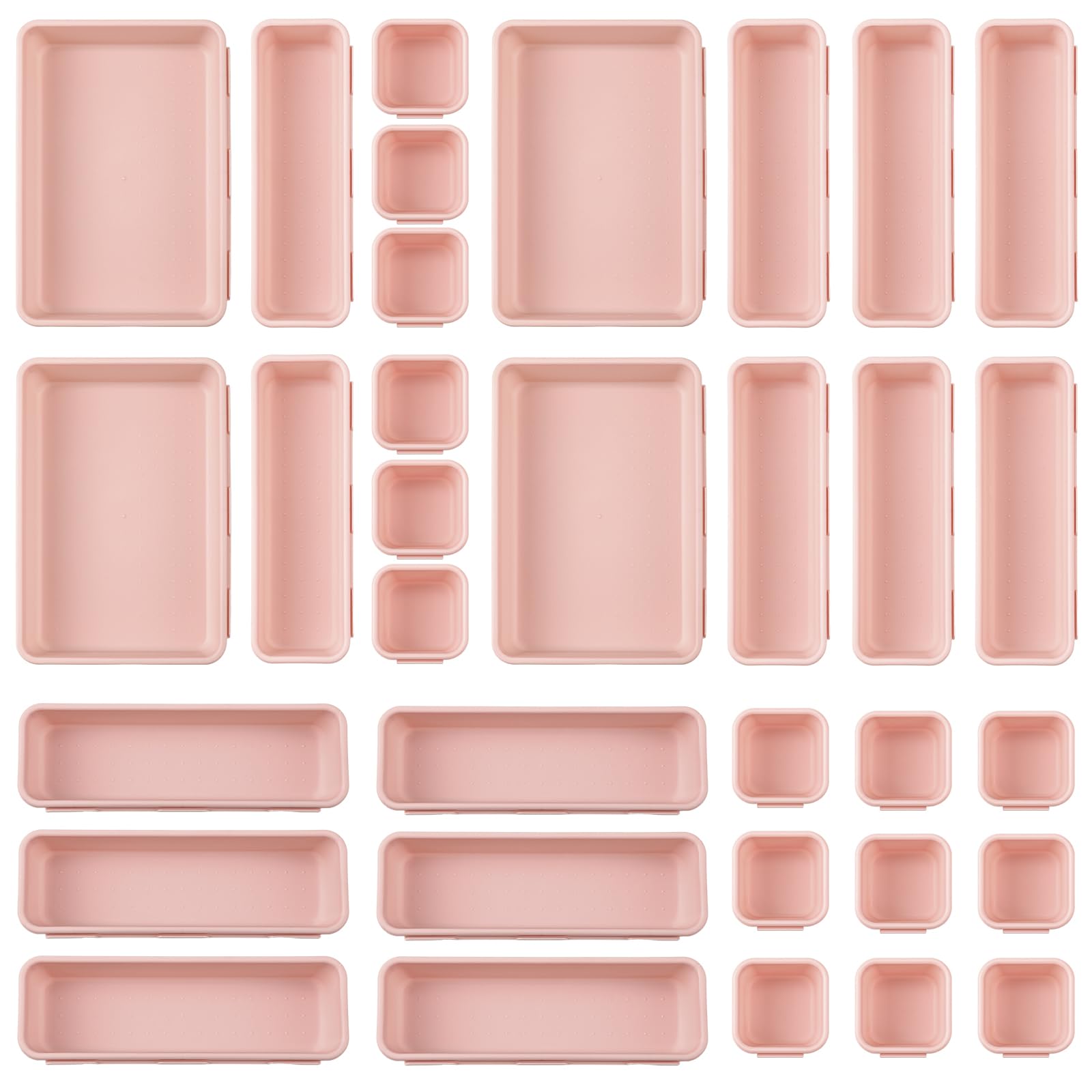 Purpeak 32 Pcs Desk Drawer Organizer Office Organization Tray Versatile Vanity Organizer with Nonslip Pads Makeup for Divider Drawer Storage Box