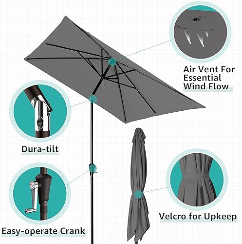 Miniatura 4 de Bumblr - Sombrilla rectangular para patio, 6.5 x 10 pies, para mesa de mercado al aire libre, con botón de inclinación y manivela, resistente al