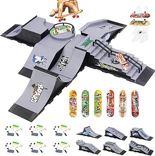 CS COSDDI Finger Skateboards Ramp Set,Mini Fingerboard Rail Kit with 6 Skateboards 6 Fingerboard Ramps Interavtive Finger Toy for Kids Adults,Ultimate Skatepark Training Props - Fingerboard Skate Set