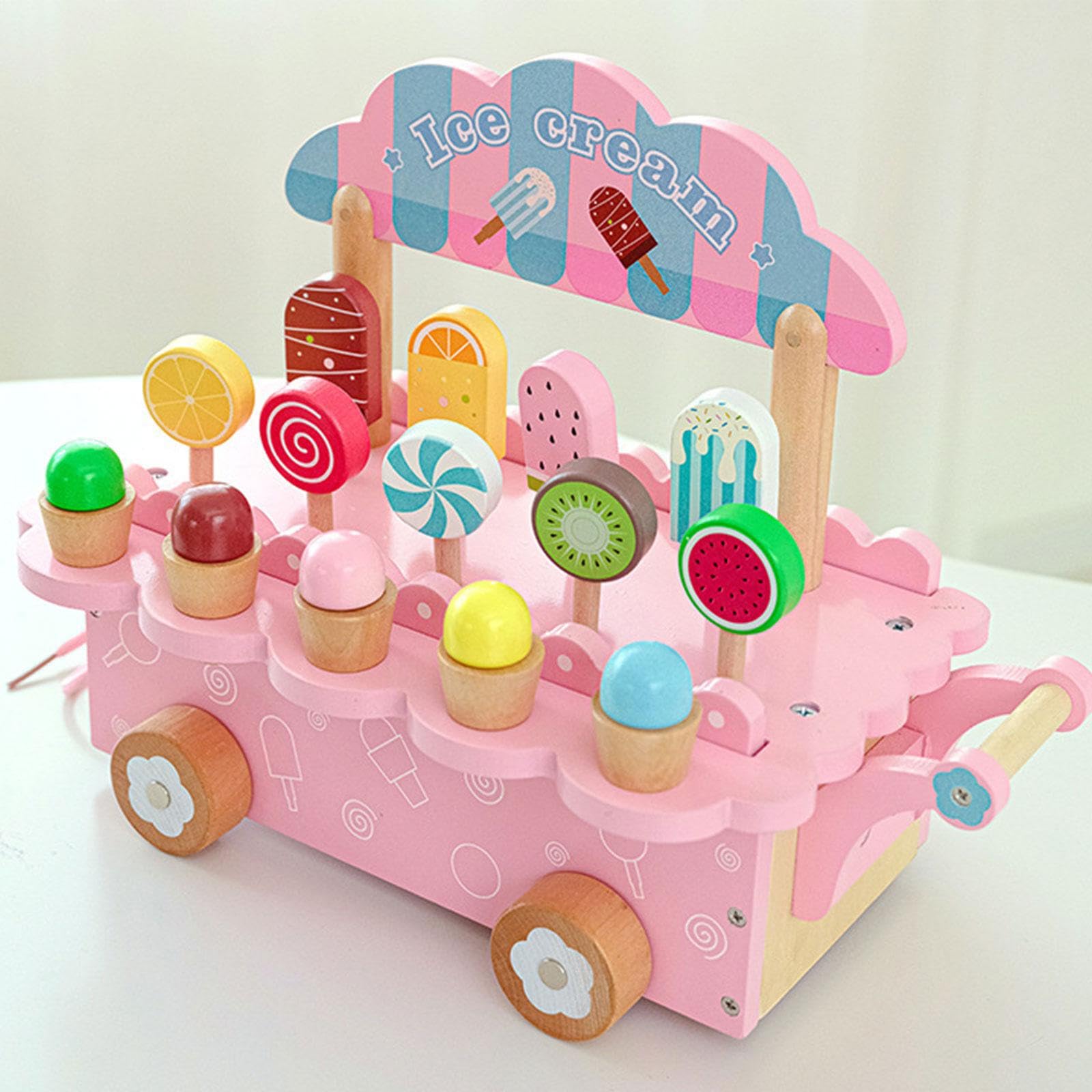 Cuisine en Bois pour Enfants, Jeu de rôle, Accessoires de Cuisine colorés, idée Cadeau pour Enfants, comptoir à Glaces, Cadeau d'anniversaire, etc. Ensemble de Jeu en