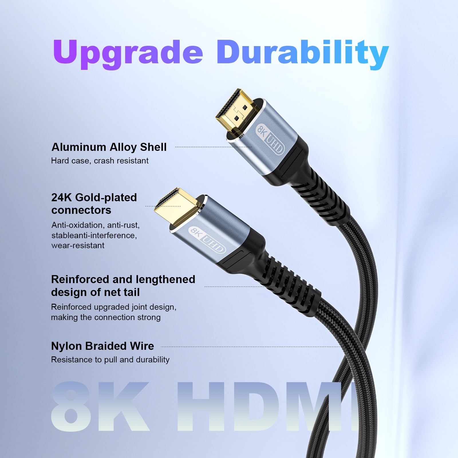 Cavo HDMI 2.1 8K da 2,4 m, 48 Gbps, in nylon intrecciato ad alta velocità, resistente, cavo HDMI 8K a 60 Hz, 4K a 120 Hz, compatibile per monitor/TV/PS5 4 3/laptop/Xbox Series X/proiettori