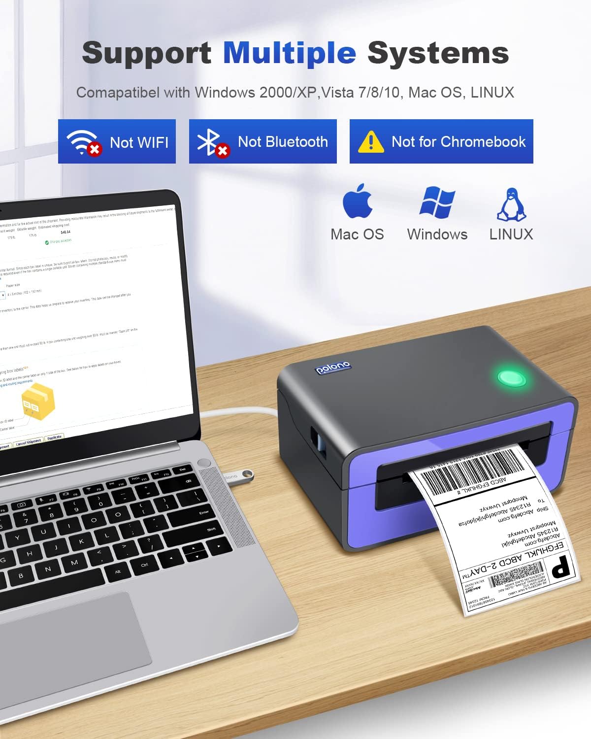 Shipping Label Printer, POLONO PL60 4x6 Label Printer for Shipping Packages, Direct Thermal Printer, Compatible with Windows, Mac, Linux, Widely Use ...