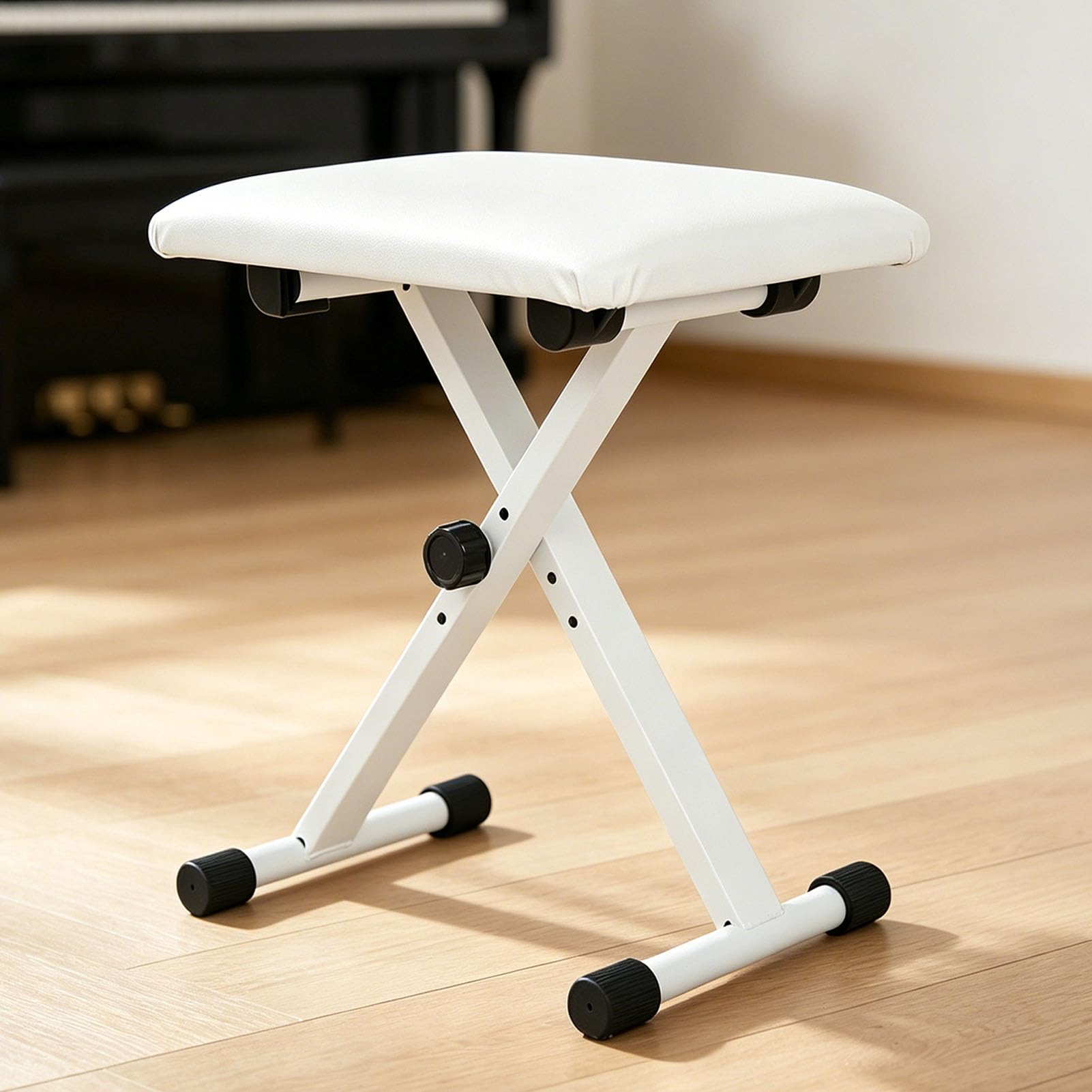 Sgabello Pieghevole Stile X con Panca per Pianoforte Regolabile in Altezza per Uso Familiare, Progettato Comodamente in Colore Bianco (WHITE)