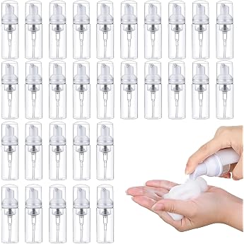 Pack of 30 Foam Dispenser Bottles 50 ml - Refillable Travel Soap Bottles Small Empty Plastic Pump Bottles BPA-Free for Hand Soap Shampoo Cleaning and Cosmetics