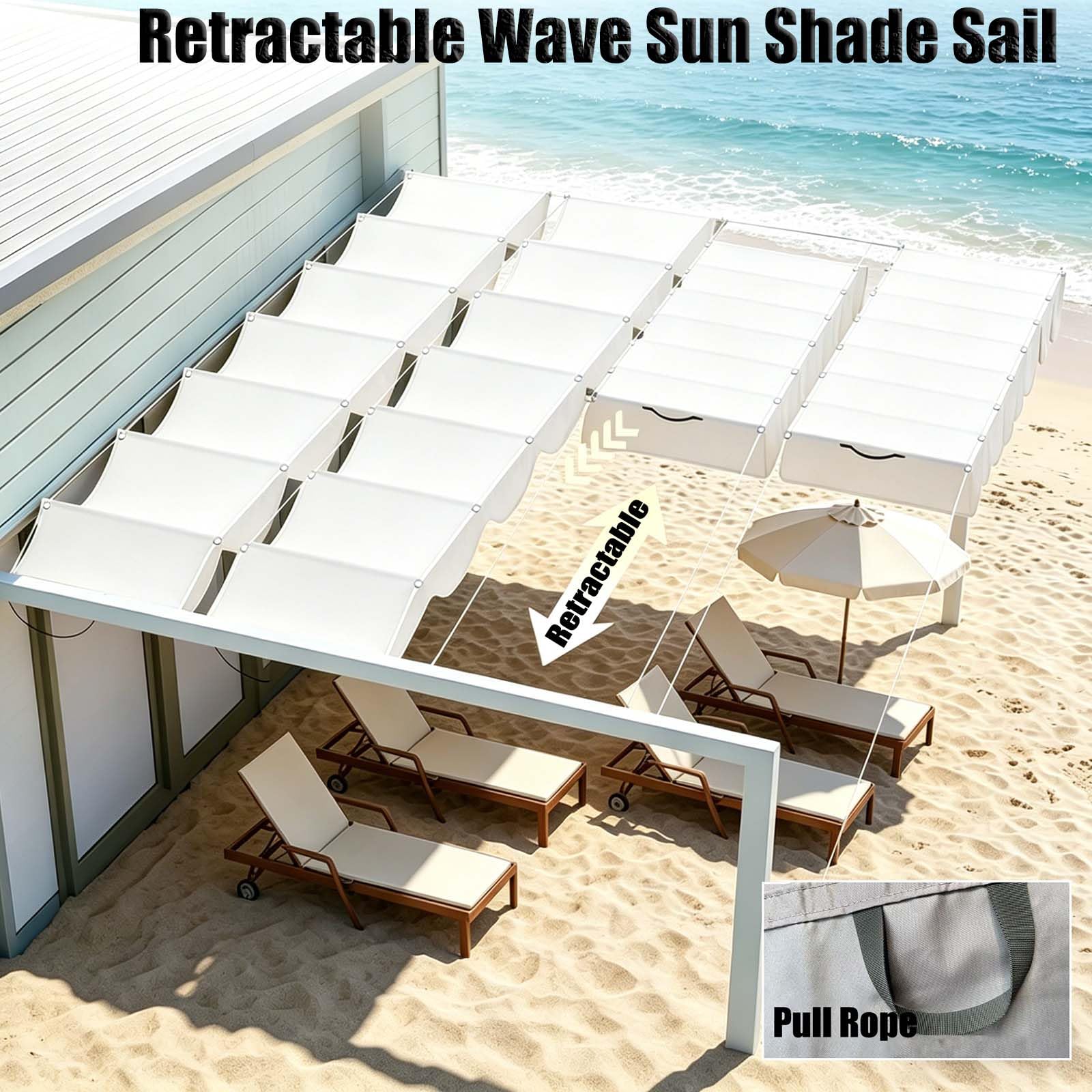 Vela Ombreggianti Onda Retrattile 180 x 1050 cm Personalizzabile, Regolabile, Protezione Dai Raggi UV Pergolato Regolabile Rettangolare Tenda a Velas per Traliccio e Gazebo, Bianco