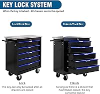 Vista 8 de 5-Drawer Rolling Tool Chest with Stainless Steel Countertop,Tool Chest with Secure Locking System,Mobile Storage Tool Cabinet with 360°Wheels and