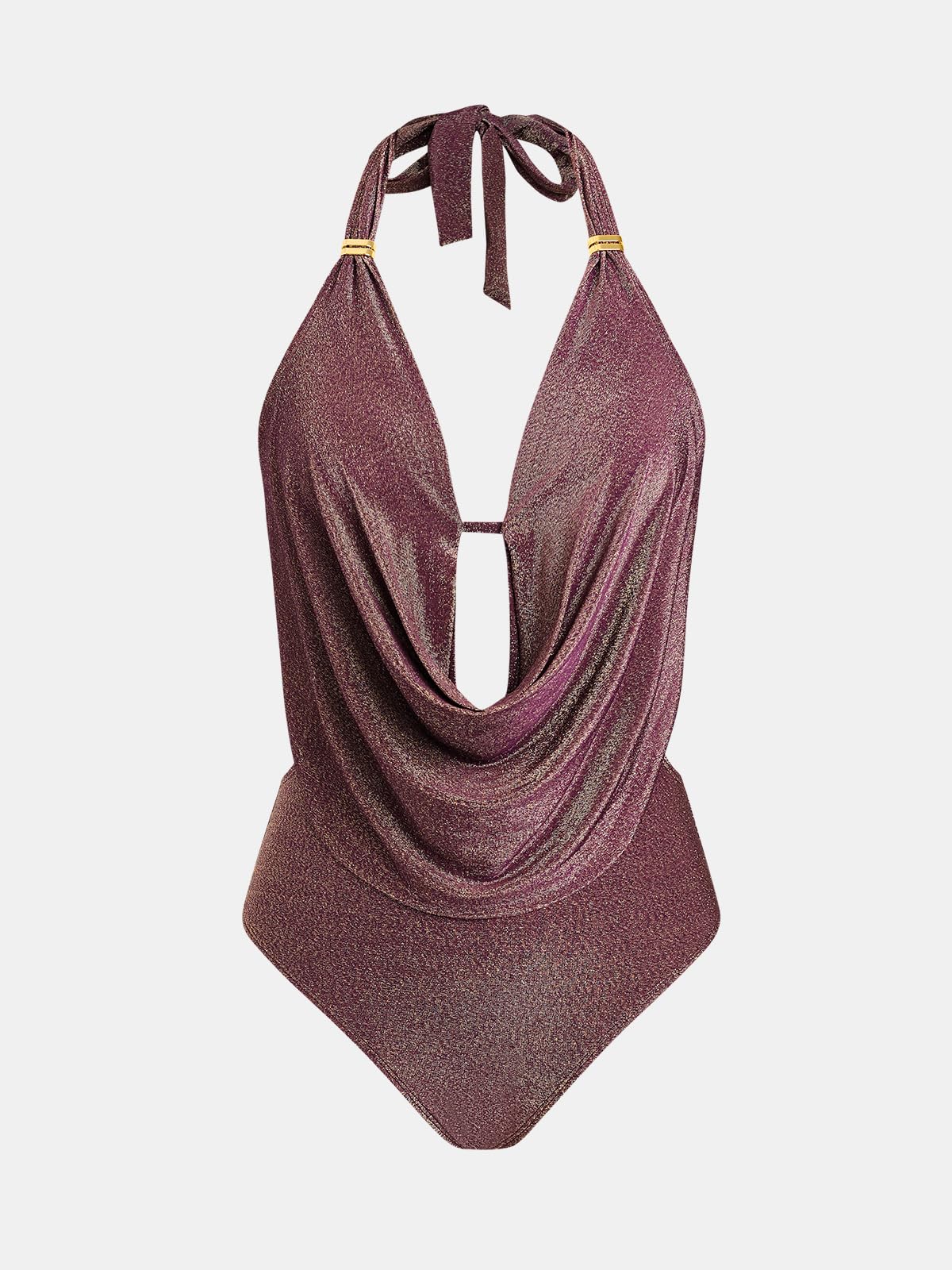 CUPSHE Costume da bagno intero da donna, sexy, con scollo a V profondo e scollo ad anello, monokini lucido