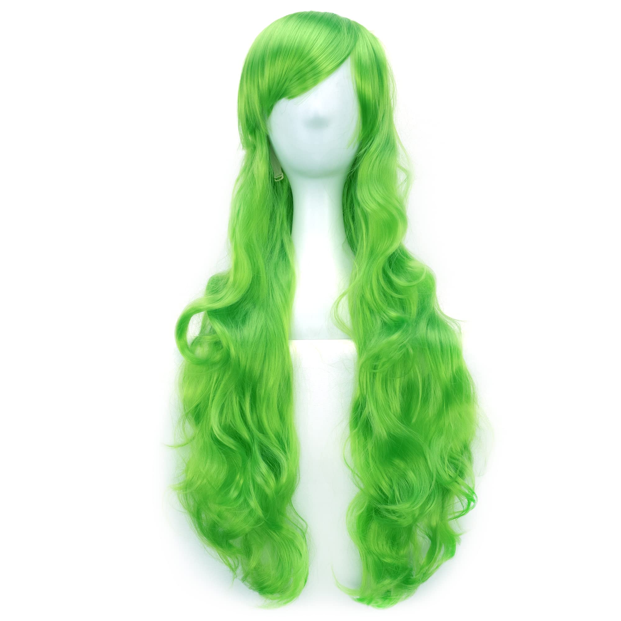 IMISSU 80cm Long Curly Natural Hair Cosplay Wig with Bangs Colorful Halloween Costume Party Wigs for Women (Apple Green) - Image 2