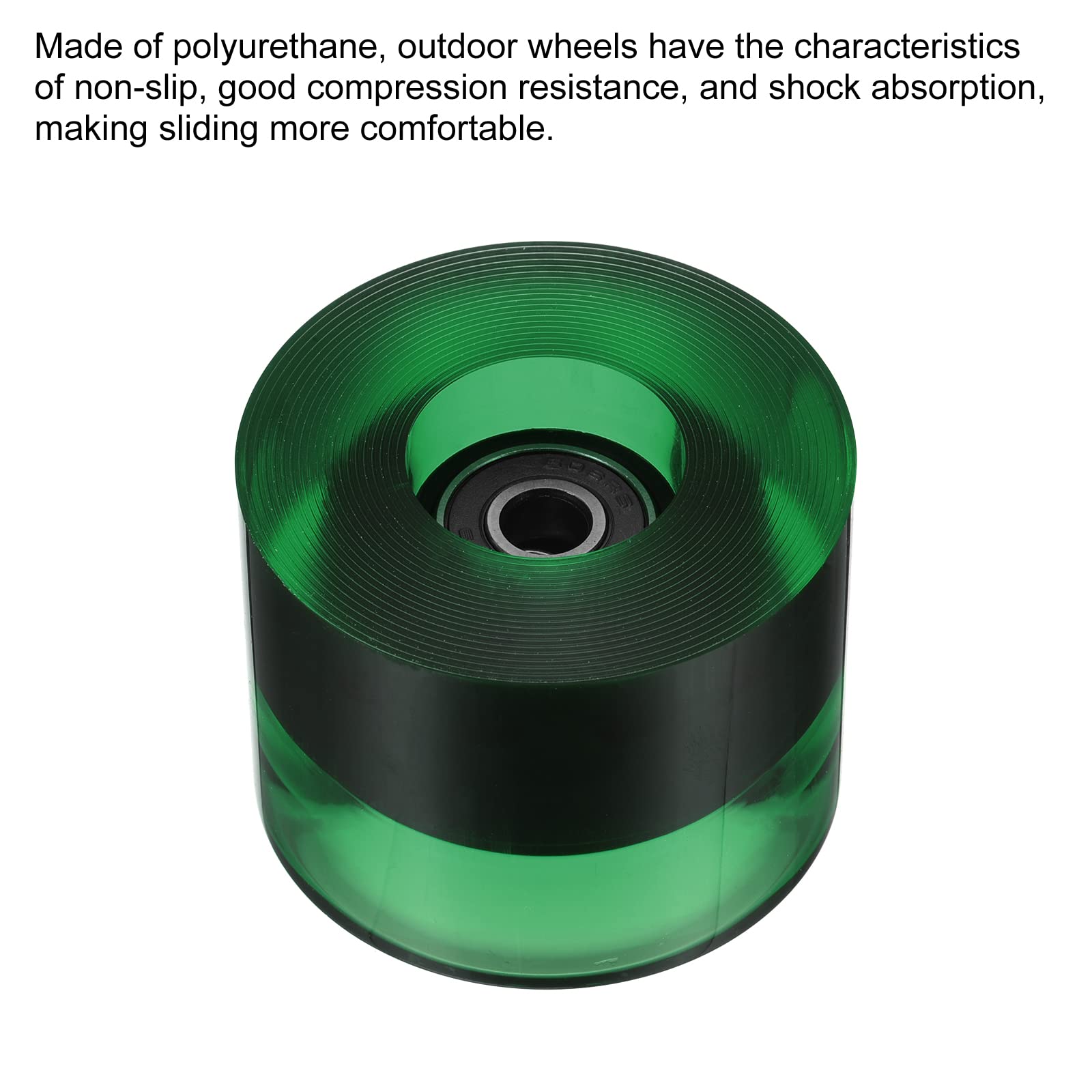 PATIKIL Lot de 4 roues de rechange pour longboard de 60 mm avec roulements ABEC-9, pour skateboards, cruiser, 80 A, vert clair, noir