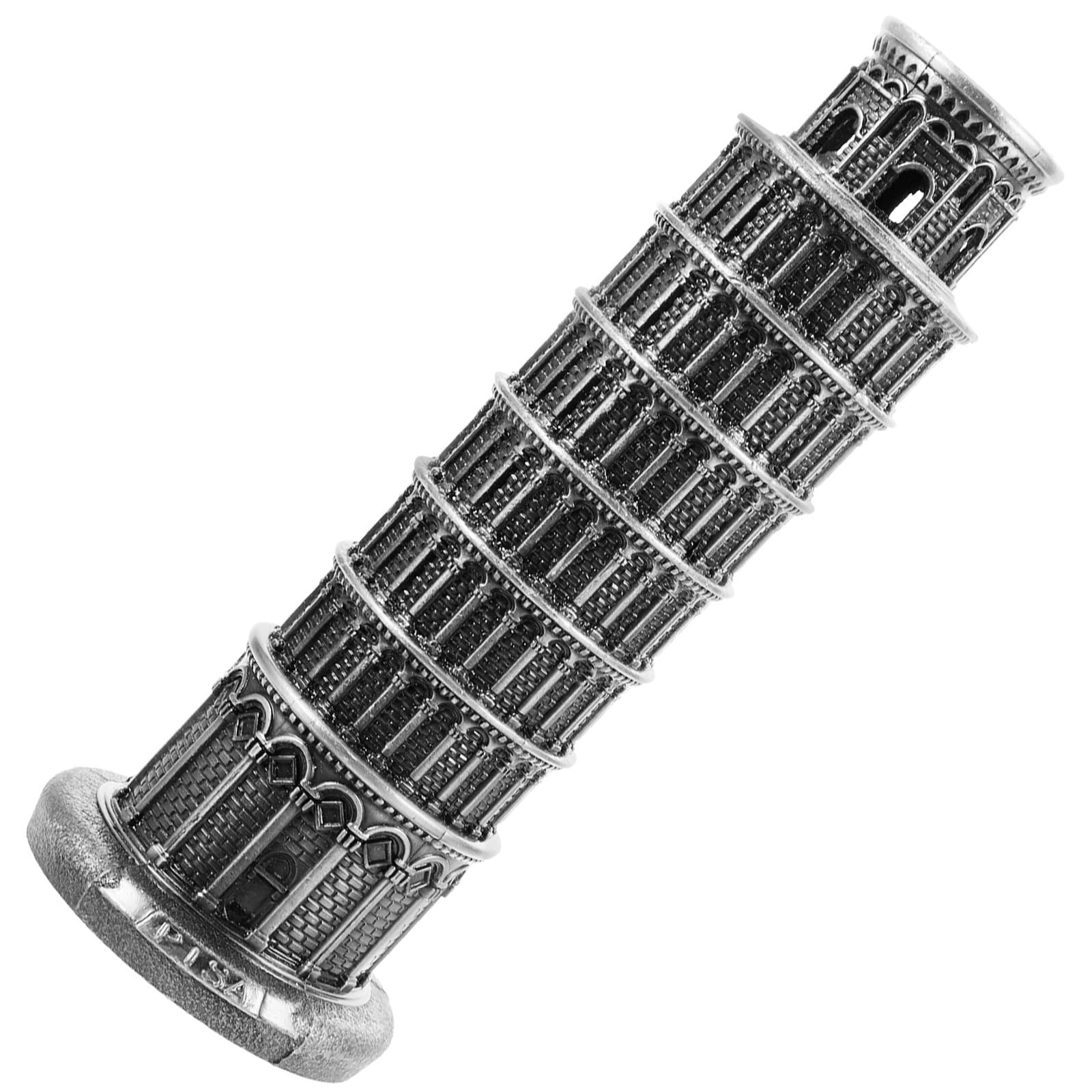 Torre Inclinada de Pisa adorno arquitectónico italiano clásico en metal de color plata