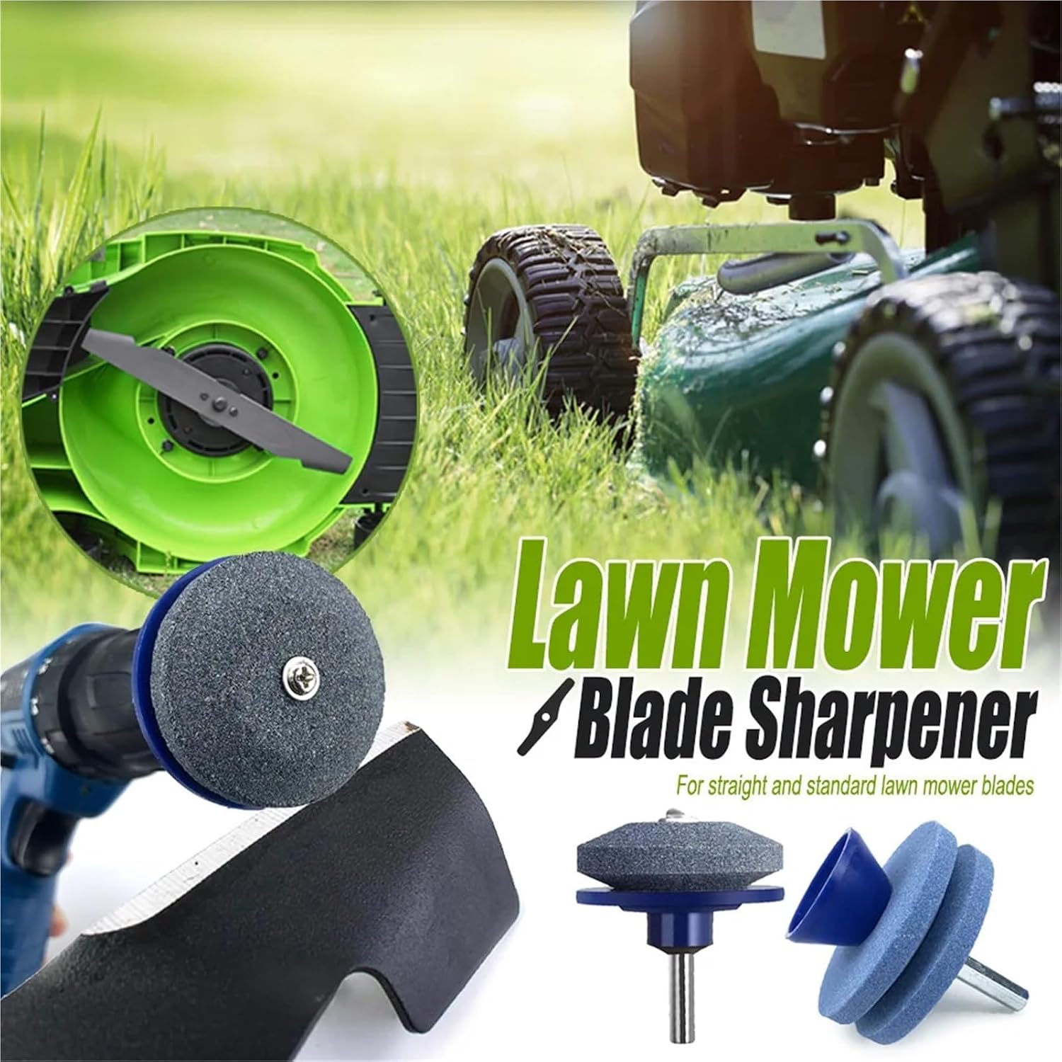 Lawn Mower Sharpener 6 Pcs Garden Tools Fastest Knife Sharpener Blade Universal Grinding Rotary Drill Cutter Lawnmower (4 Layers Pink Blue)