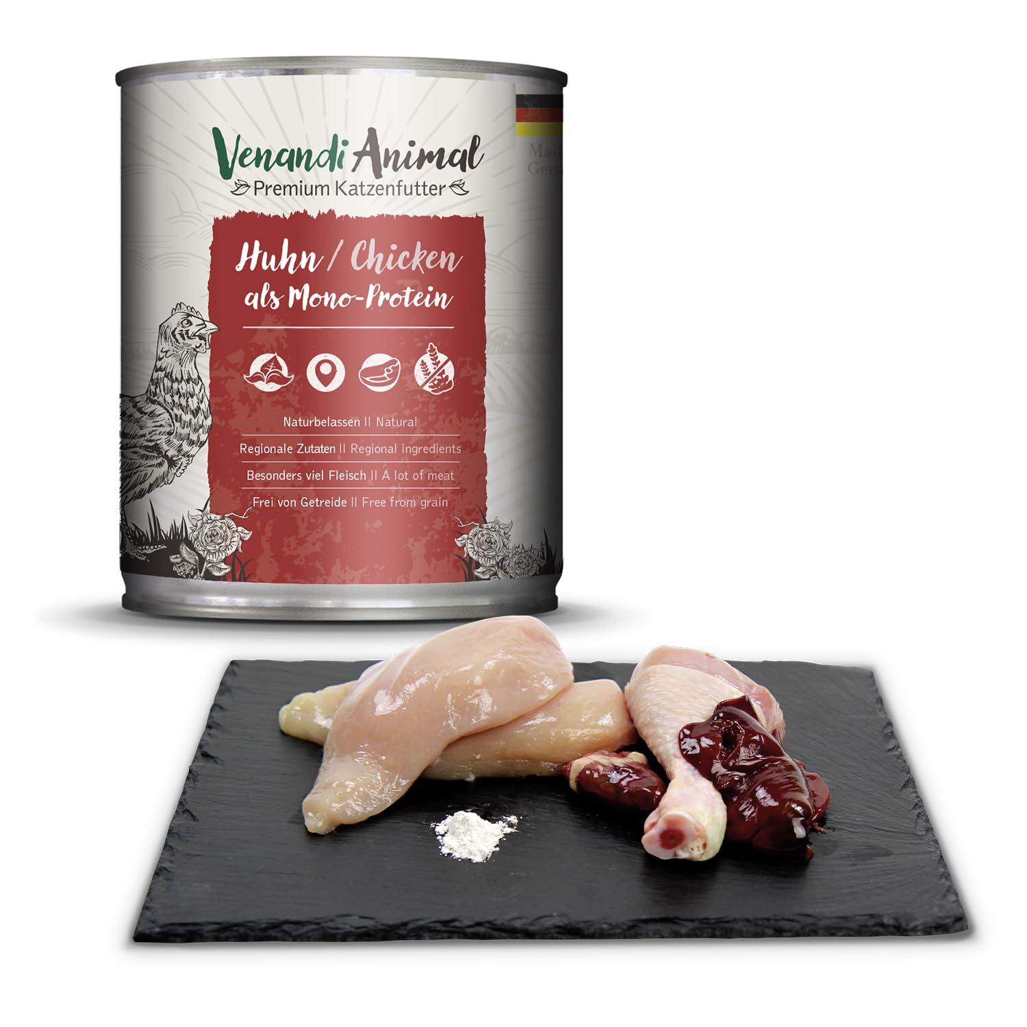 Venandi Animal Premium cibo umido per gatti, confezione di prova III, pollo, tacchino, manzo, pollo + coniglio, vitello, tacchino, 6 x 800 g, senza cereali e naturale, 4.8 kg