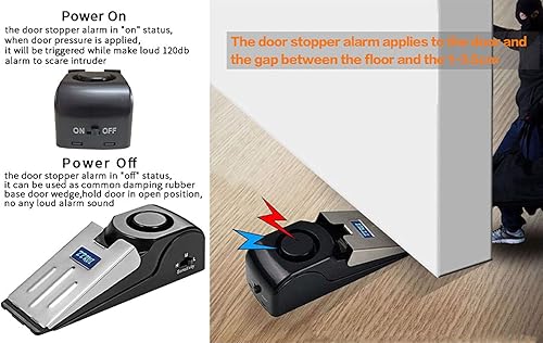 Miniatura 2 de Tope de puerta portátil 2 en 1, alarma de seguridad de cuña para piso, alarma de seguridad ruidosa de 120 db, alarma de parada de puerta para