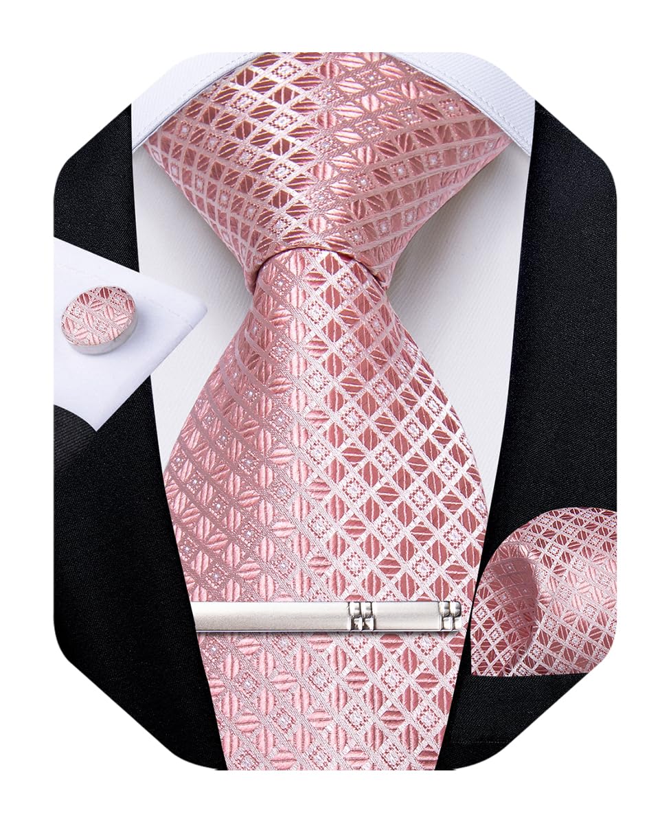 DiBanGu Mens Silk Plaid Tie and Pocket Square Set