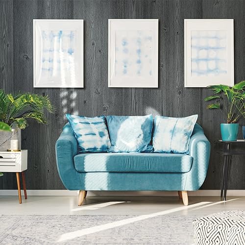 Miniatura 3 de LiKiLiKi Papel tapiz de grano de madera natural gris para despegar y pegar papel de contacto con mostrador gris autoadhesivo extraíble decoración