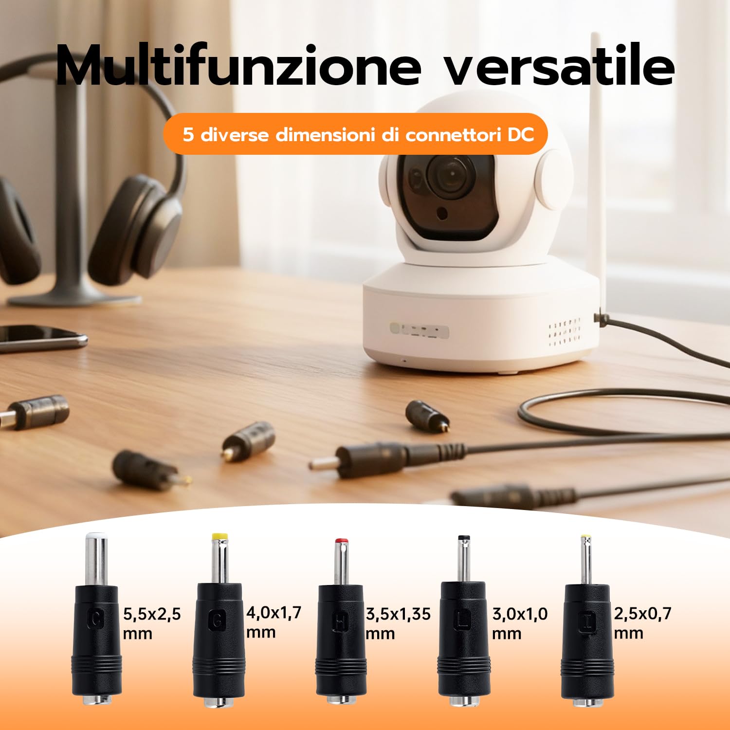 Cavo di Alimentazione da USB a DC 5V,Cavo di Ricarica USB con 5 connettori DC, Ingresso a Uscita DC 5,5 x 2,5 mm, per router, CCTV