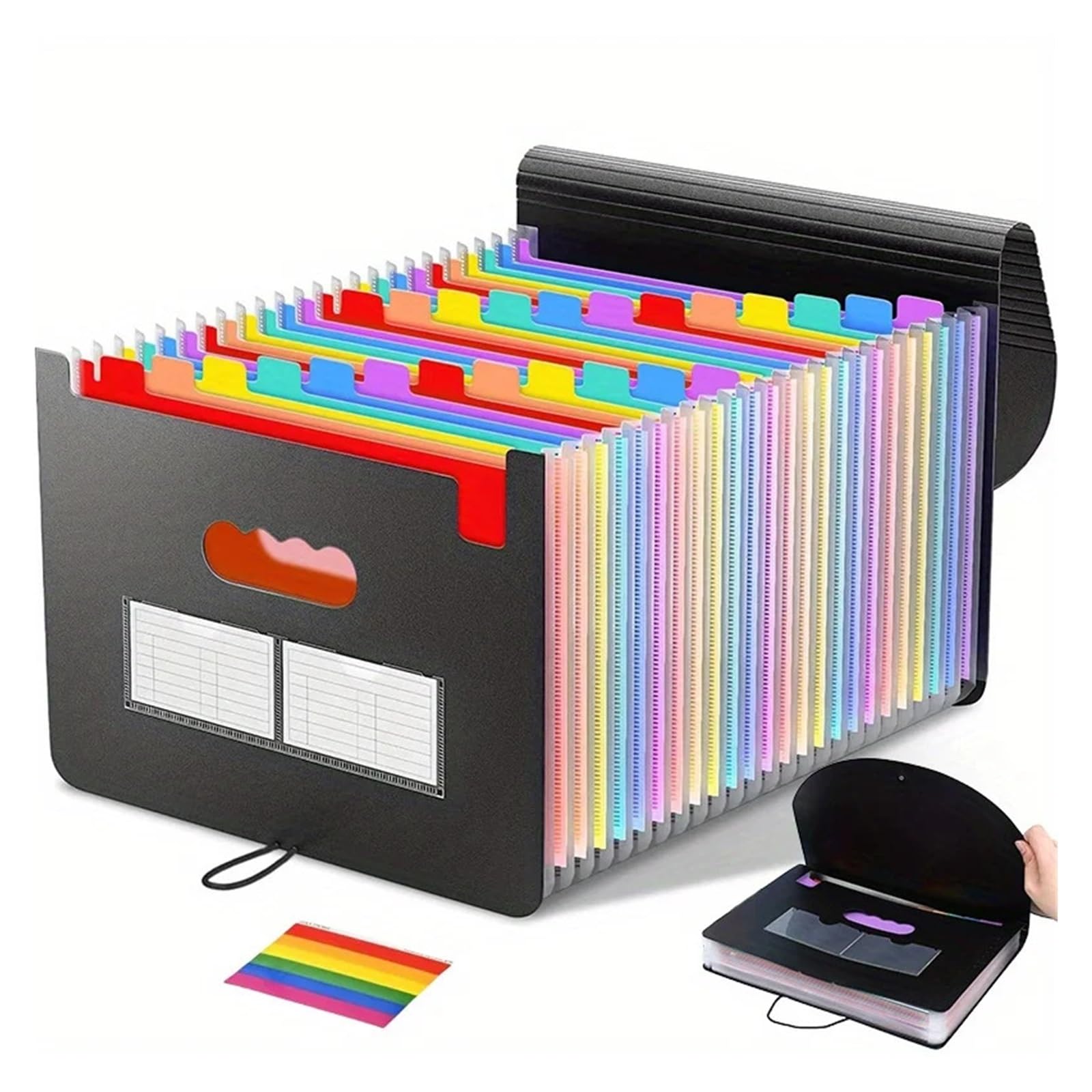 25/13 Bolsillos De Plástico for Colgar Sellado Por Tres Lados Para Oficina | Bolsa de órgano con tapa de cuerda, carpeta multicapa A4, bolsa de almacenamiento de archivos de oficina(Black 25 grids)