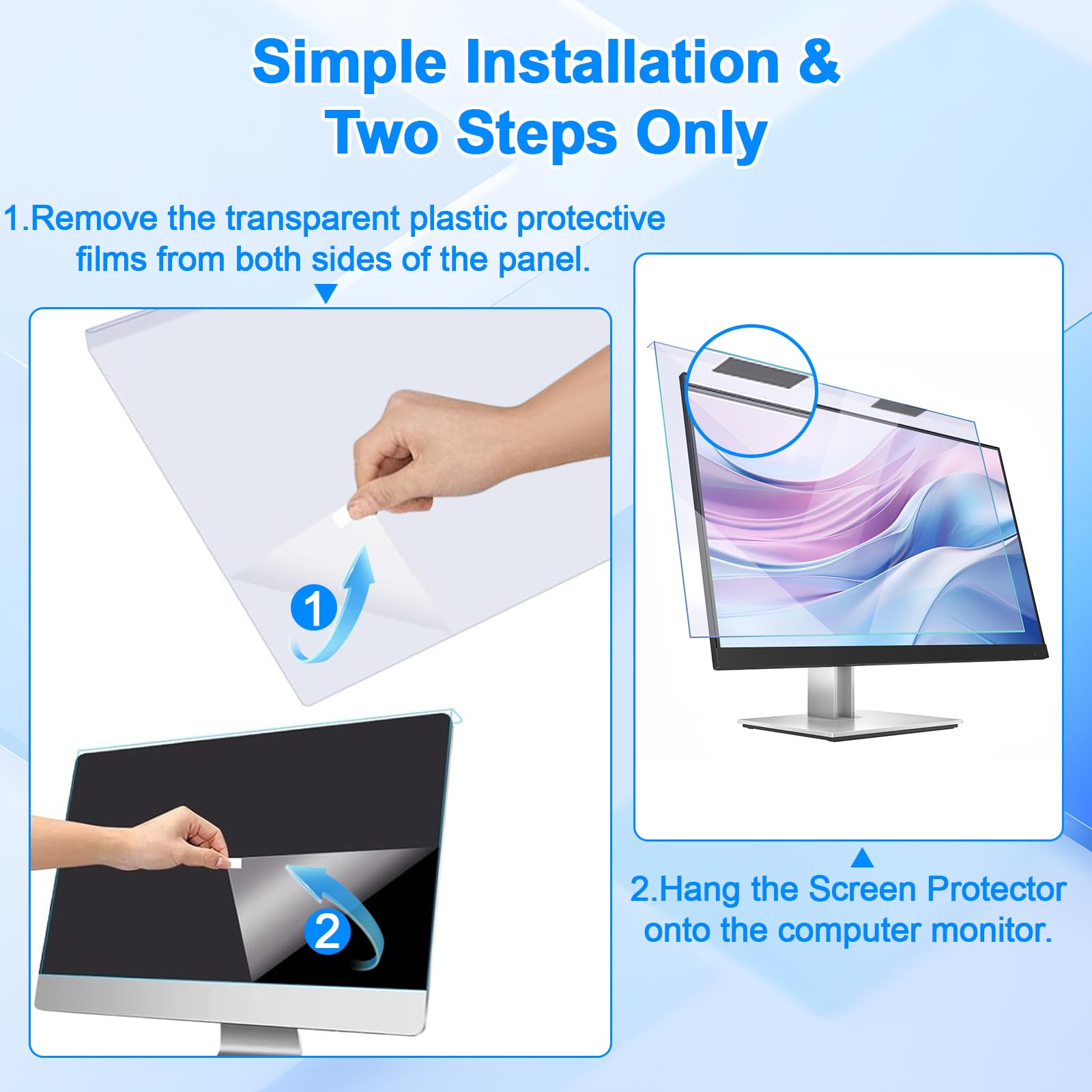 Protector de Pantalla para Computadora Portátil de 24 Pulgadas, Ultra Transparente, Protección contra la Luz Azul, Reduce la Fatiga Visual, Antihuellas, Antiarañazos, Fácil de Limpiar
