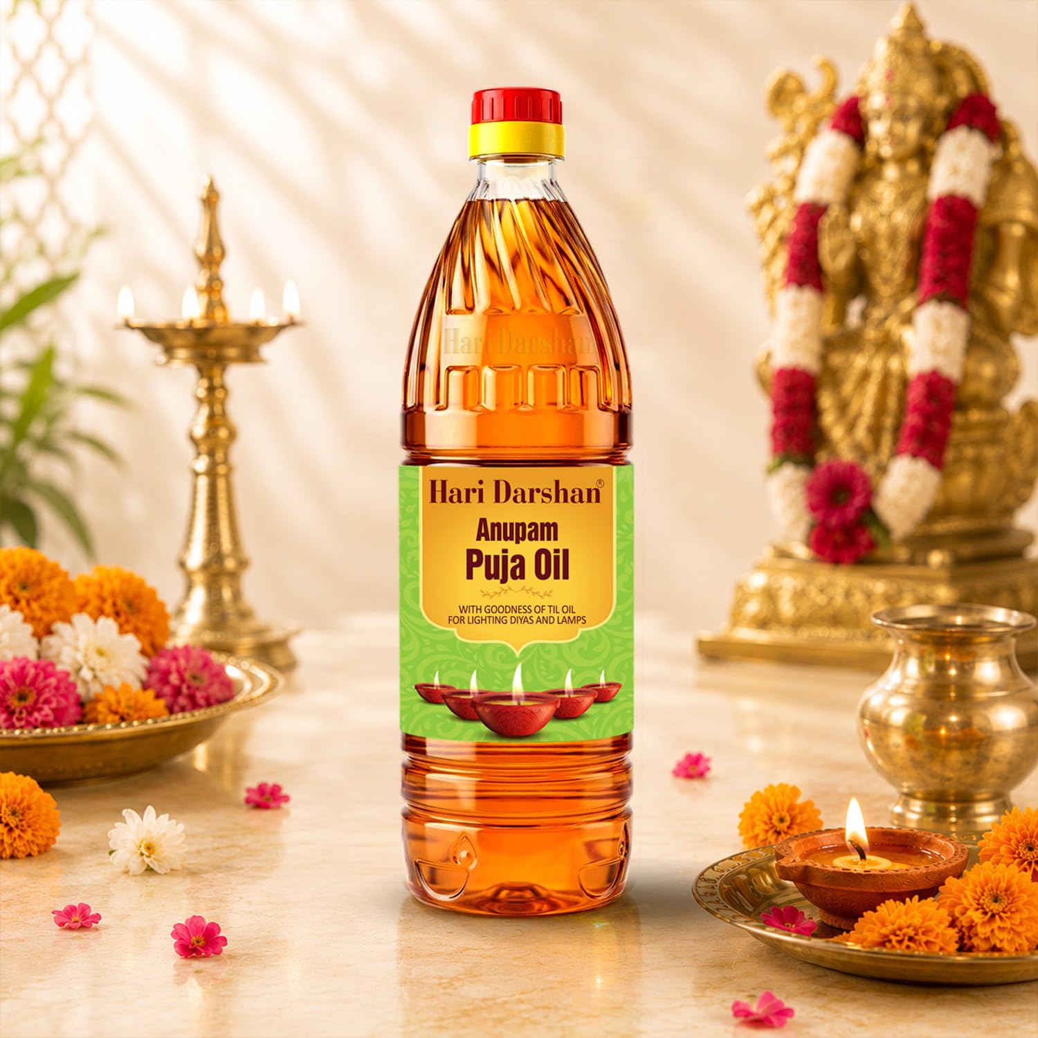 Hari Darshan Anupam Pooja Oil | Smokeless Til Oil for Puja, Havan| Deepam Oil | Diya Oil | Lamp Oil | Pure Puja Oil for Daily Use | Pack of 2 (900ml/Each) 2