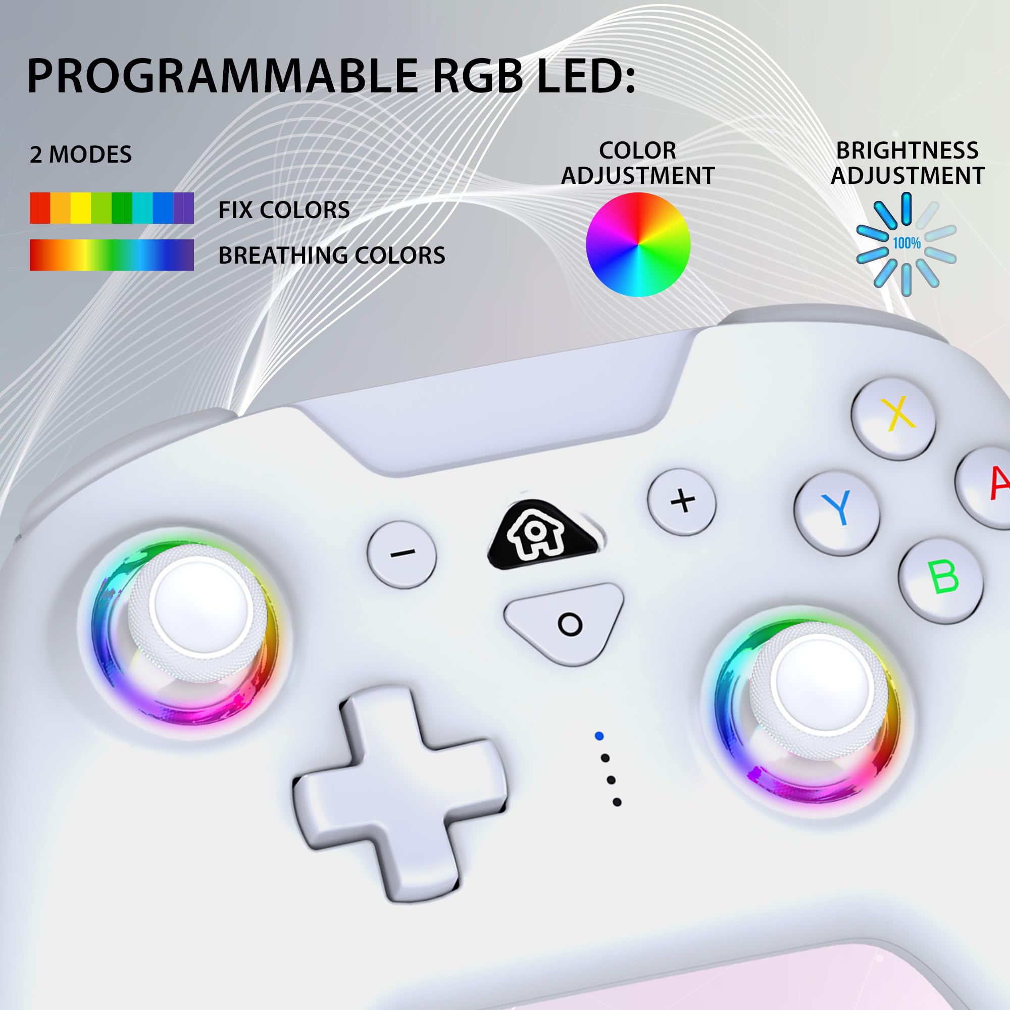 SUBSONIC - Joystick Senza Fili per Switch/Switch 2 – Wireless Controller Bluetooth con LED, Vibrazione e Giroscopio - Bianco
