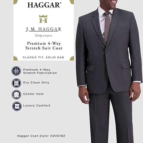Miniatura 4 de J.M. Haggar Abrigo separado para hombre Big & Tall Sharkskin Premium de corte clásico, traje elástico