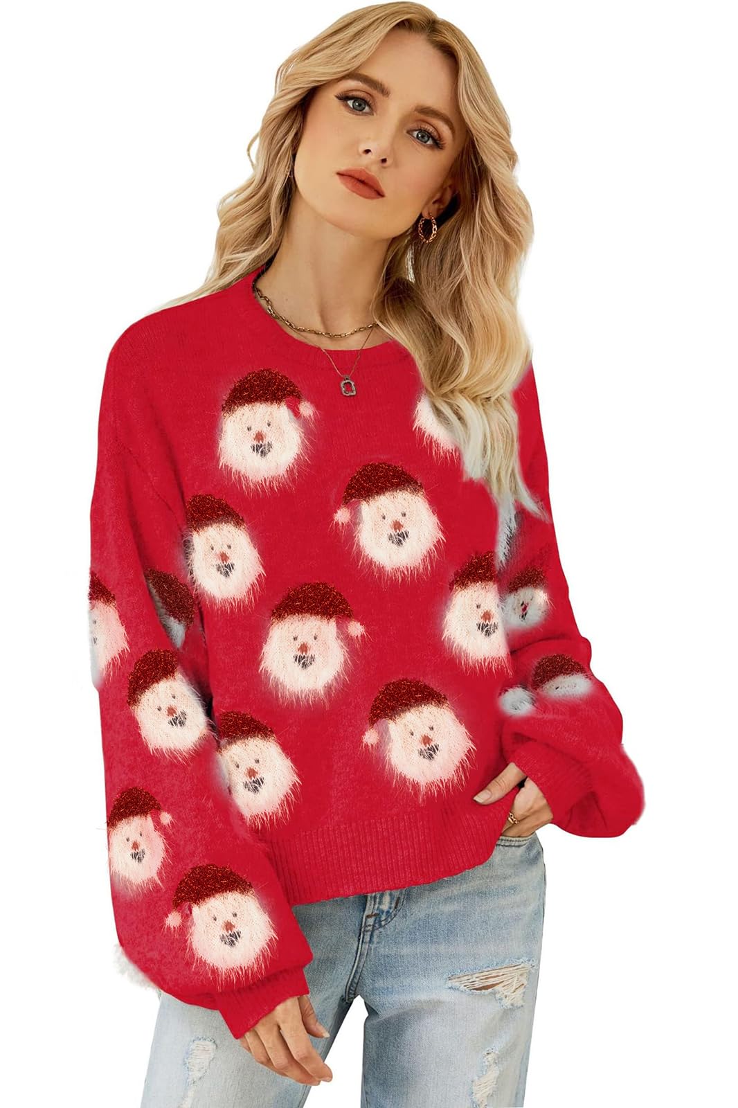Ugly Christmas Sweaters for Women Funny Santa Xmas Snowflake Holiday Party Cute Knitted Pullover Tops