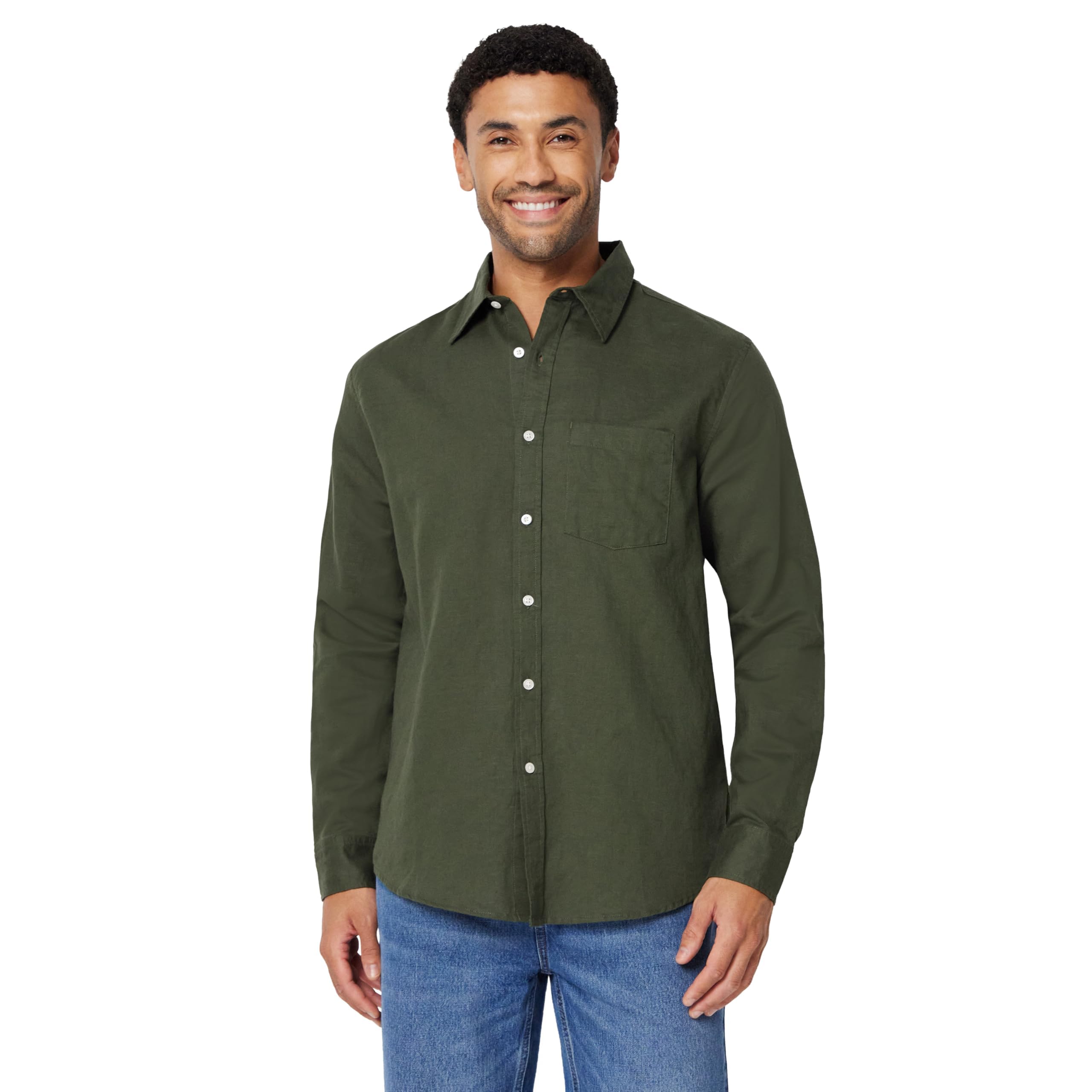 Amazon Essentials Chemise d’Été à Manches Longues Coupe Classique en Mélange de Lin Homme