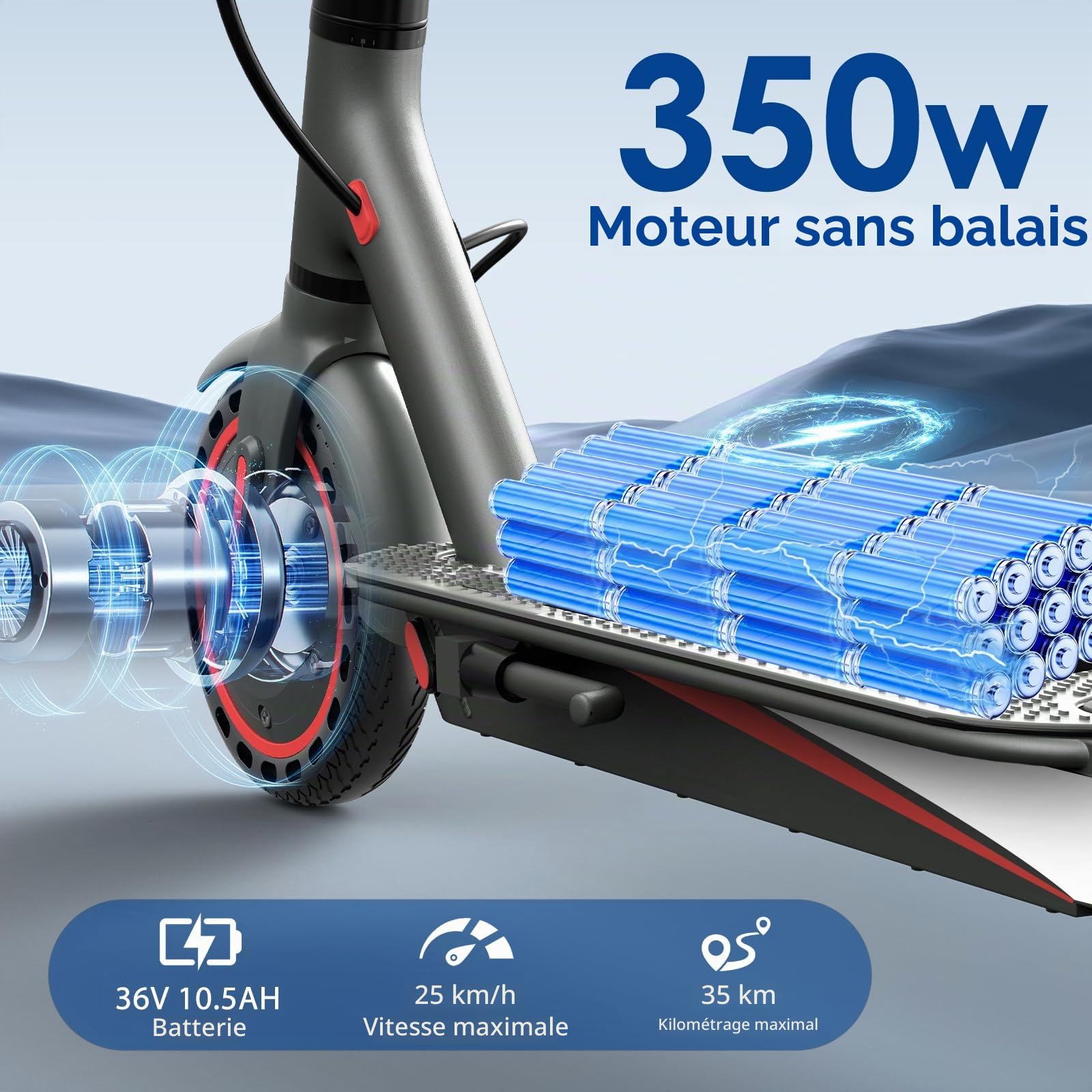 Scooter Électrique Pliable pour Adultes, 500W Moteur, 36KM Longue Autonomie, Vitesse Max 25KM/H, Pneus 8.5" Anticrevaison, Double Éclairage et Double Système de Freinage, Charge Maximale120kg