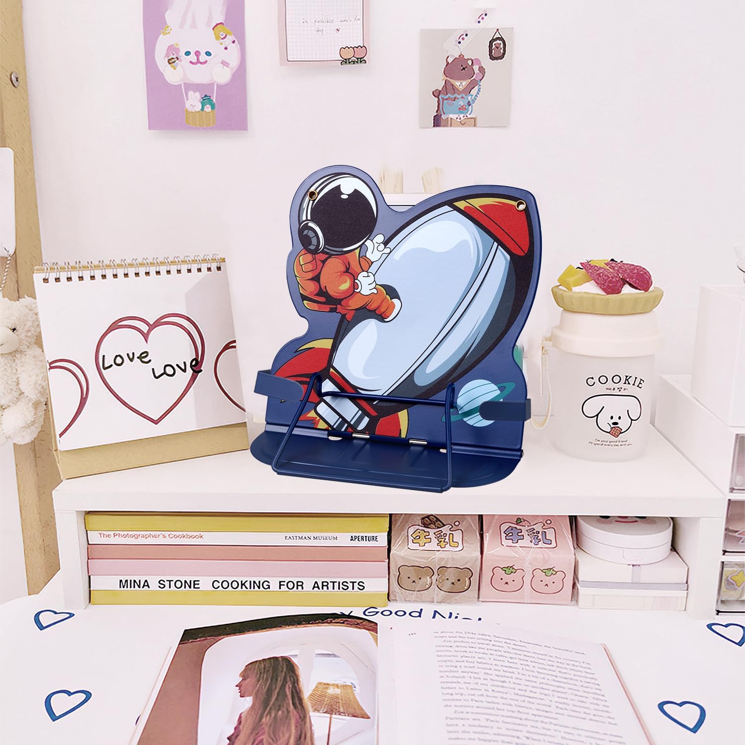 Honagu Book Stand Book Holder Metal Desk Book Stand for Reading Hands Free, Adjustable Textbooks Cookbook Documents Holder, Christmas Birthday Gifts for Girls and Boys (Rocket) image 4
