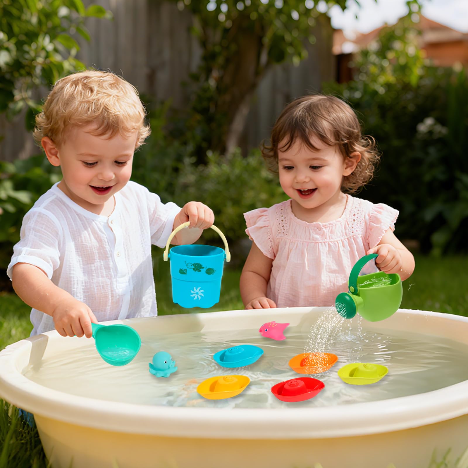 Schimmelfreies Badespielzeug, 17 Stück, sicher und leicht zu reinigen, rotierende schwimmende Wasserfallflaschen und Bewässerungsbecher ohne Bohren, Babyspielzeug über 12 Monate, Wasserspielzeug für