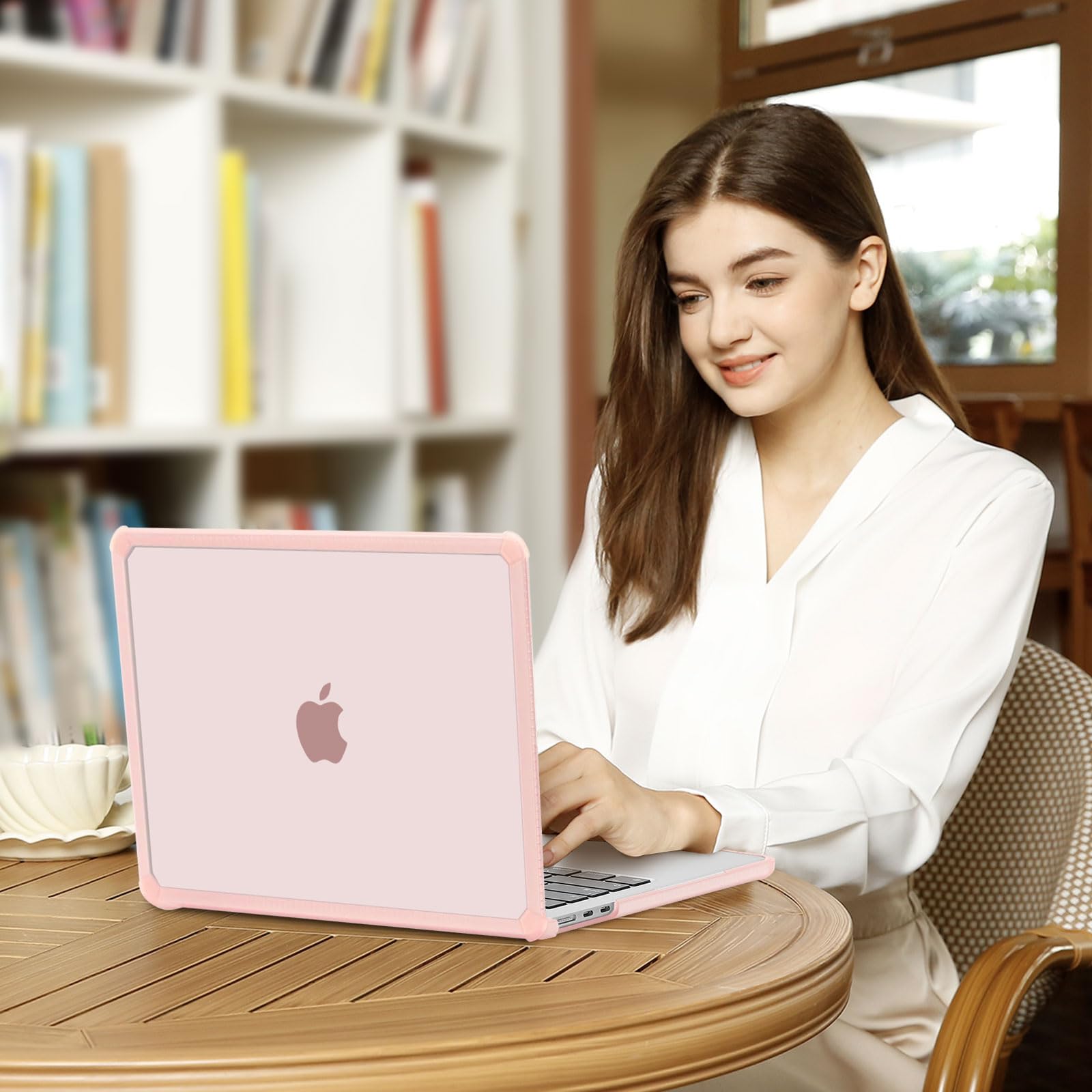 MOSISO Funda Compatible con MacBook Air M5 M4 M3 M2 13 Pulgadas 2026-2022 A3449 A3240 A3113 A2681, Carcasa para Macbook Air 13,6 Anti-Cracking TPU Bumper&Teclado Tapa&Pantalla Cine,Rosa
