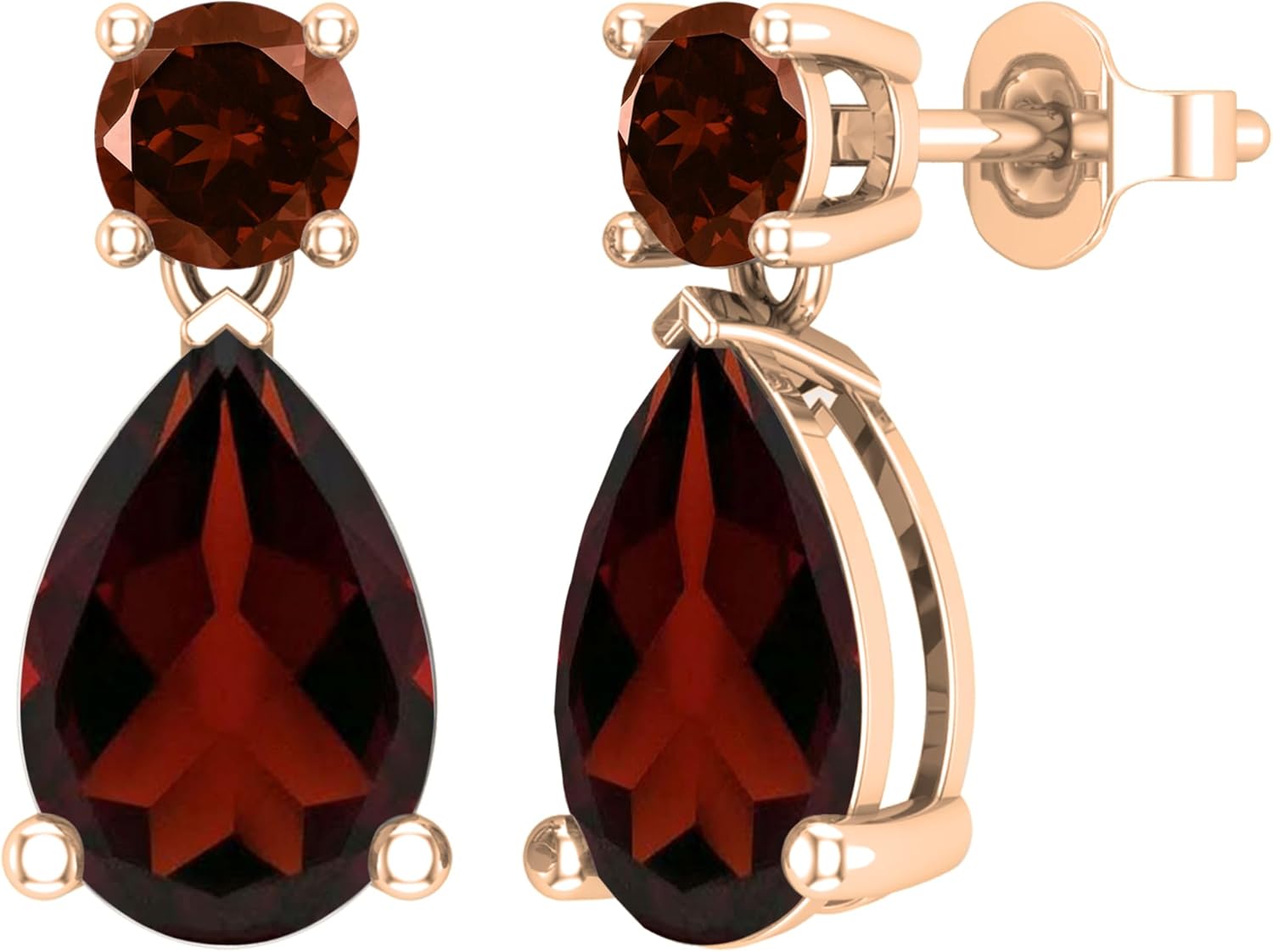 Dazzlingrock Collection 12x8mm Each Pear Shaped & Round Garnet Drop Dangle Earrings for Her in 18K Solid Gold