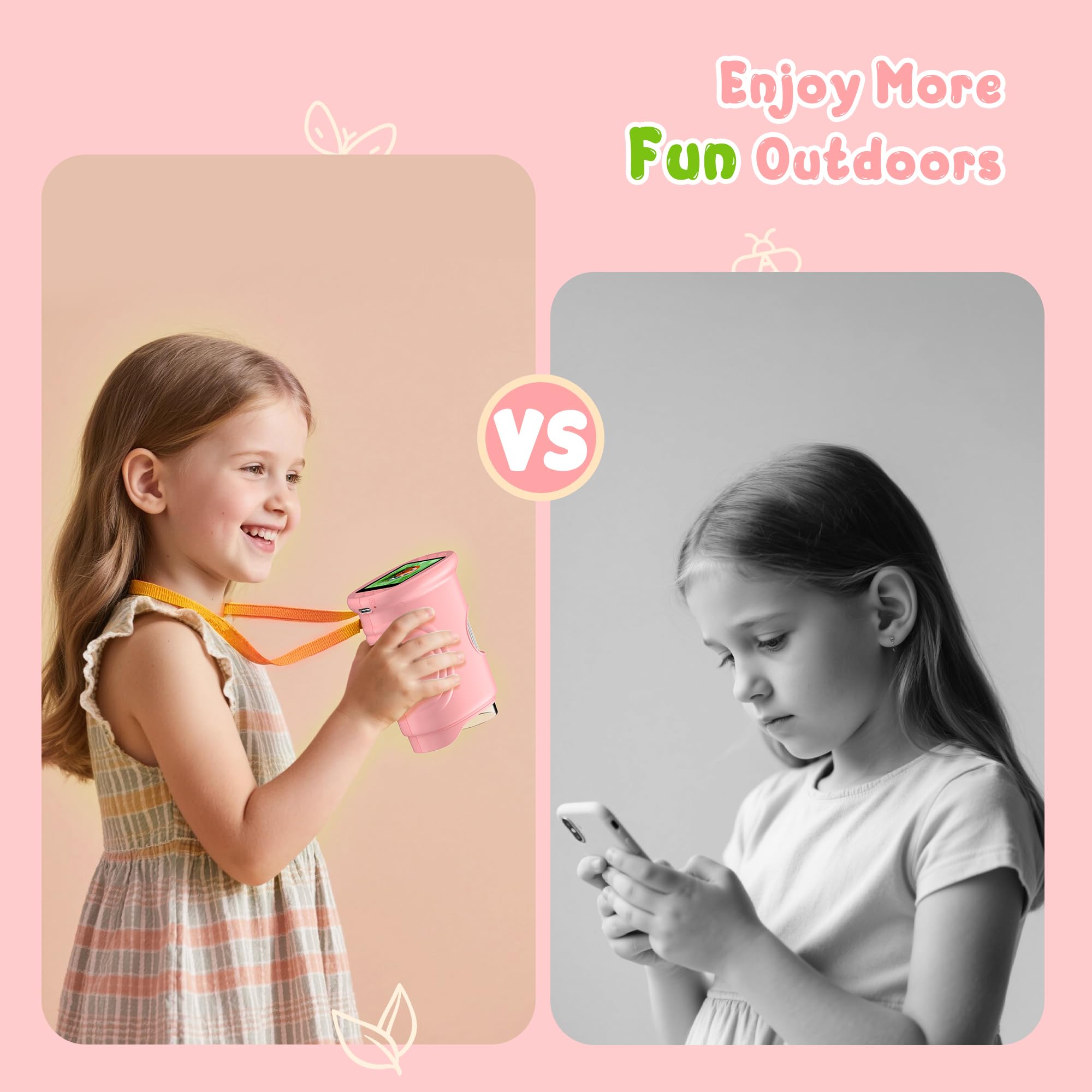 1000X Portatil Digital Microscopio Niños: Magnifying Glass para 2.0" IPS Pantalla - Regalo Original 3-8 8-12 Años Niña Infantil - Lupas Gran Aumento con Luz Rosa