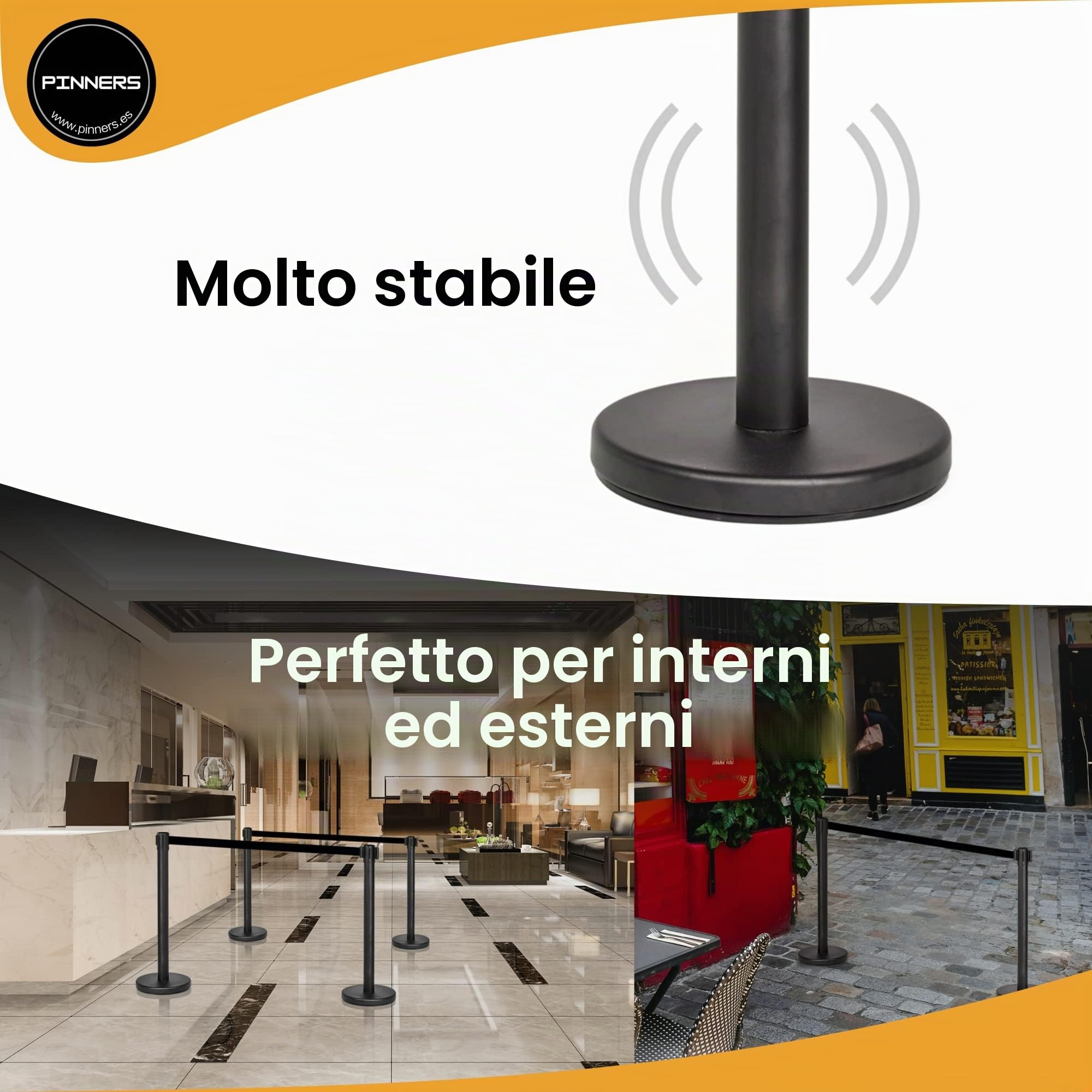 Set di Barriere Retrattili, Barriera con Nastro Estensibile 3 metri (2 unità), Pali Separatori, Nastro di Sicurezza, Nastro Estensibile Retrattile, Barriera Estensibile di Sicurezza