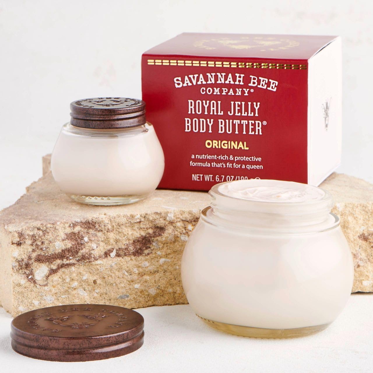 Savannah Bee Company Ultra-Rich Royal Jelly Body Butter Original Formula Set: Deeply Moisturizes, Nourish & Revitalize Skin with Sweet Fragrance of Blackberries & Velvety Vanilla (6.7 Oz & 1.65 Oz)