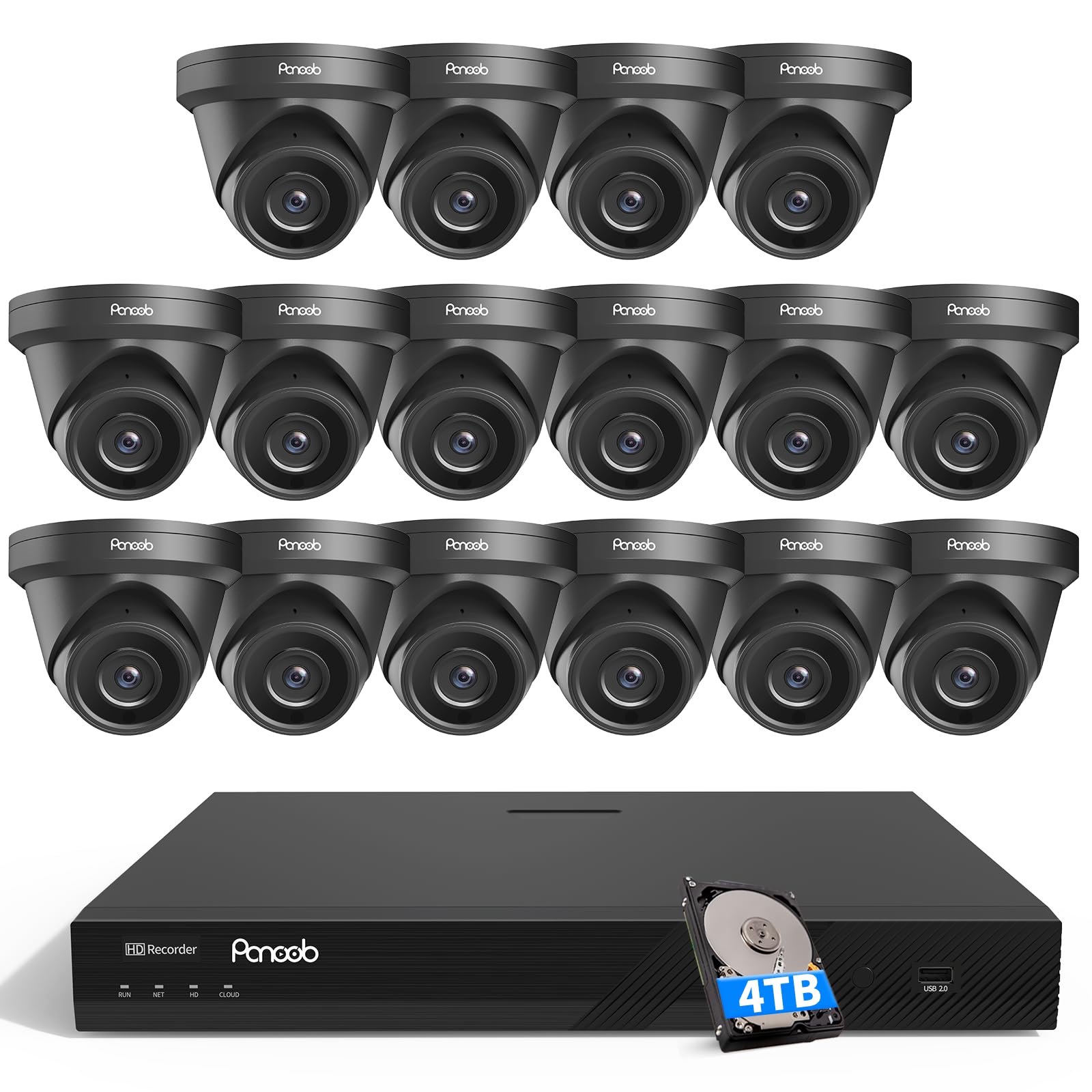 4K 16 Channel Security Camera System – 16x 5MP Wired IP Turret Dome Cameras with AI Human Detection, Built-in Mic, Remote Access, 4TB HDD NVR, 24/7