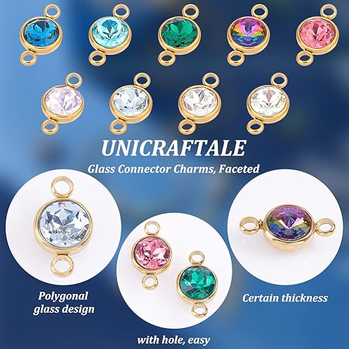 Miniatura 5 de UNICRAFTALE Conector de cristal transparente Encantos de diamantes de imitación Enlaces Conectores con hallazgos de latón Enlace de vidrio facetado