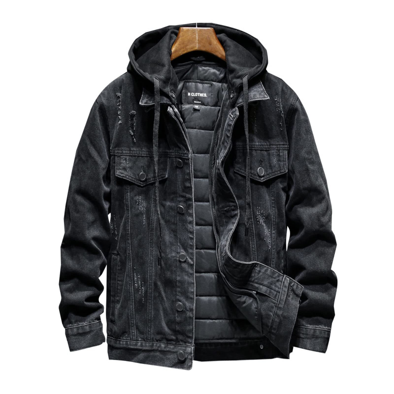 Chaqueta Vaquera Forrada Para Hombre - Abrigo De Vaquero Occidental Sherpa De Invierno Acolchado Con Capucha, Herramientas Multibolsillos Thicken Trucker Jeans Outwear, Abotonado Manga Larga Tall