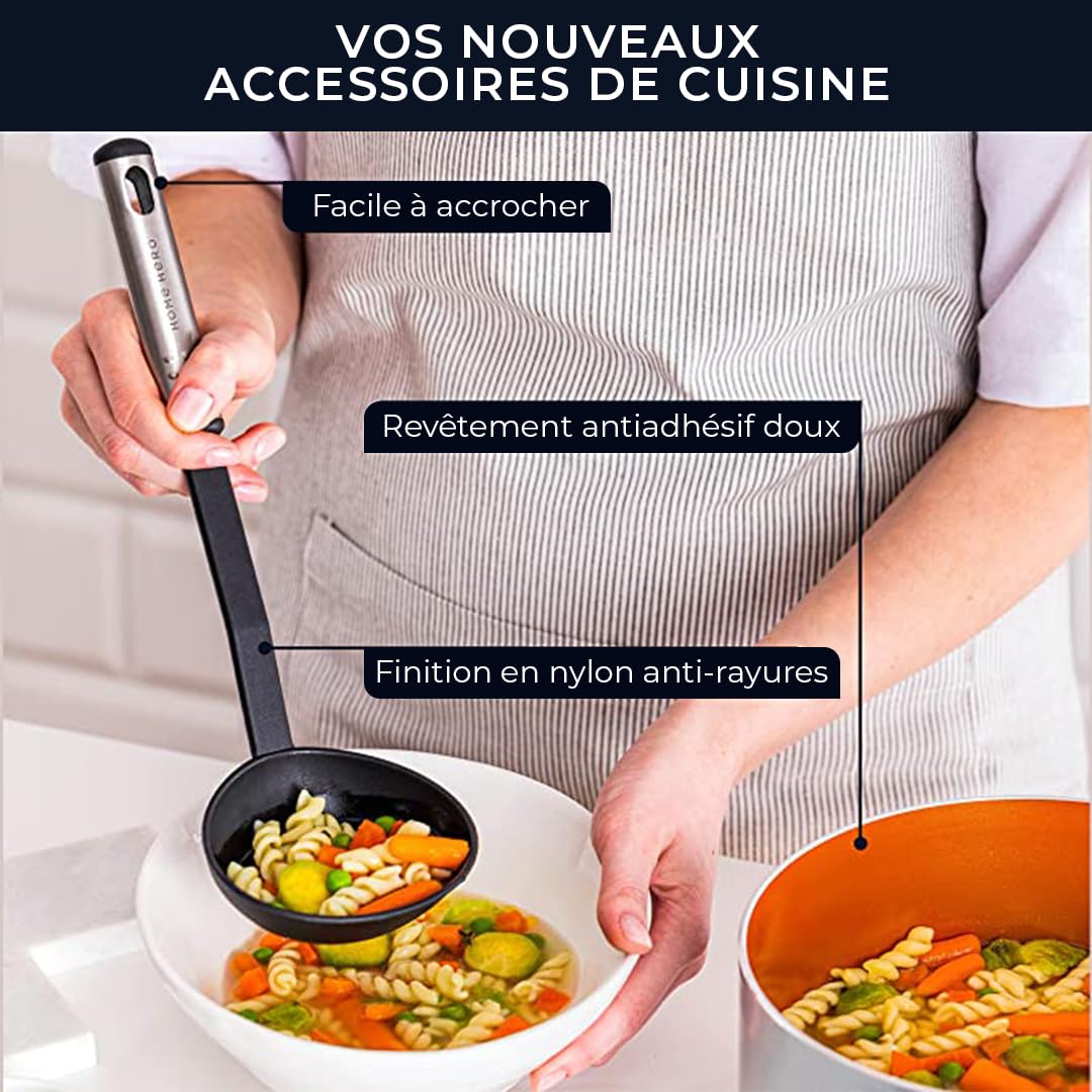 Home Hero Set Ustensiles de Cuisine Anti Adhésif Résistant (Ustensiles en nylon, 25 pièces)