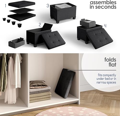 Miniatura 468 de Otomana plegable para dormitorio o sala de estar, con contenedores de almacenamiento, reposapiés para el extremo de la cama, soporta hasta 660 lb,