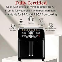 Vista 6 de Freidora de aire, horno freidora de aire de 6 cuartos con pantalla táctil digital LED, 12 funciones de cocción preestablecidas, freidoras de aire