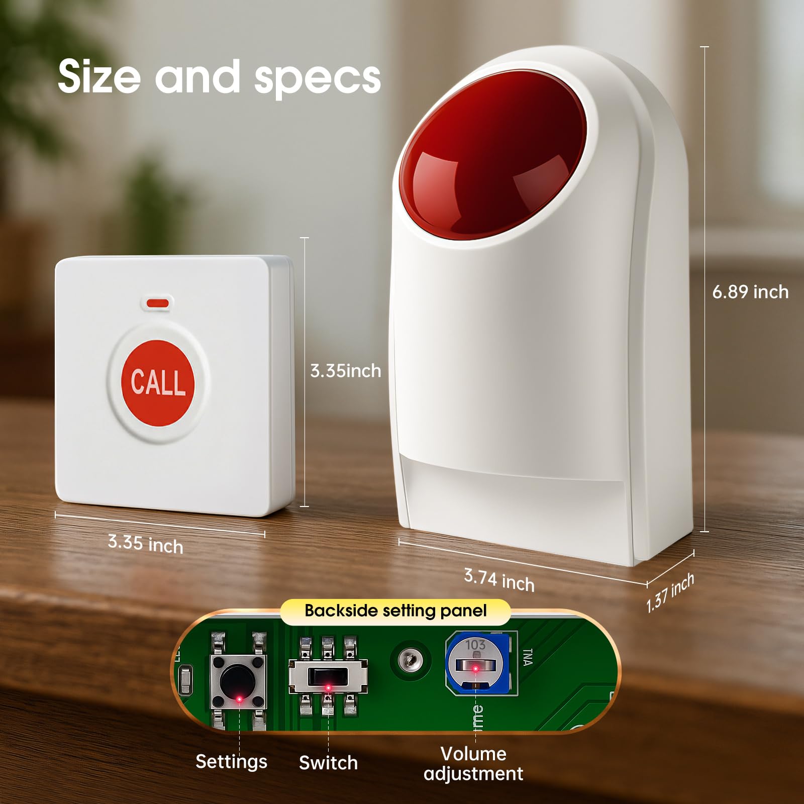 Alarma de botón de pánico, sistema de llamada de emergencia inalámbrico para ancianos y discapacitados, funciona con pilas, volumen ajustable de 130 dB, rango de 350 pies, para baño, hogar